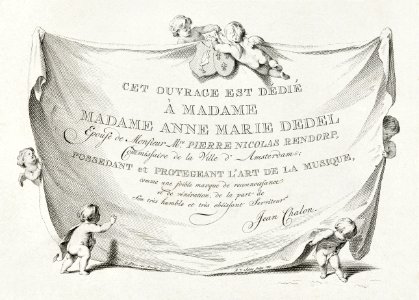 Zes putti tonen een doek met tekst (1759) by Cornelis Ploos van Amstel.. Free illustration for personal and commercial use.