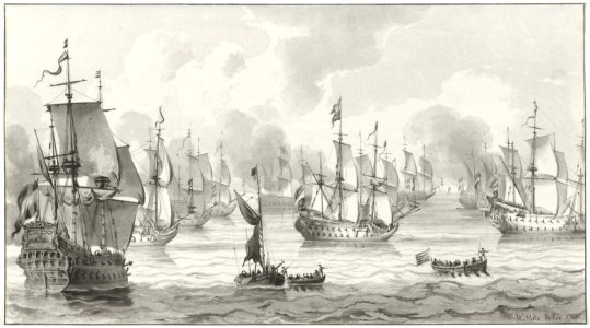 Zeegezicht met oorlogsvloot (1821) by Cornelis Ploos van Amstel.. Free illustration for personal and commercial use.