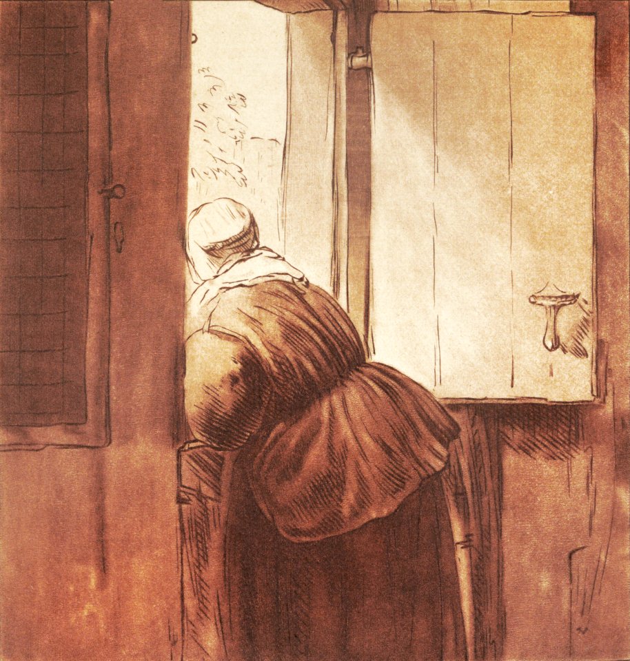 Woman leaning over an open window (ca. 1795–1828) by Cornelis Ploos van Amstel.