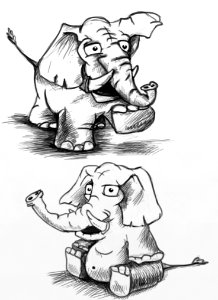 Elephants And Mammoths Cartoon Black And White Elephant. Free illustration for personal and commercial use.