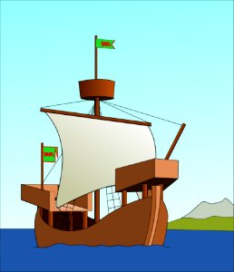 Watercraft Caravel Sailing Ship Cartoon. Free illustration for personal and commercial use.