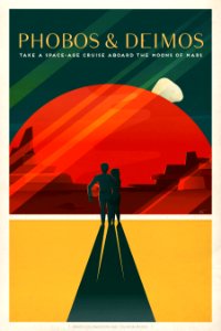 Travel Poster: Phobos and Deimos (2015). Adventure awaits! Explore Mars’ Ultimate Vacation Destinations.. Free illustration for personal and commercial use.