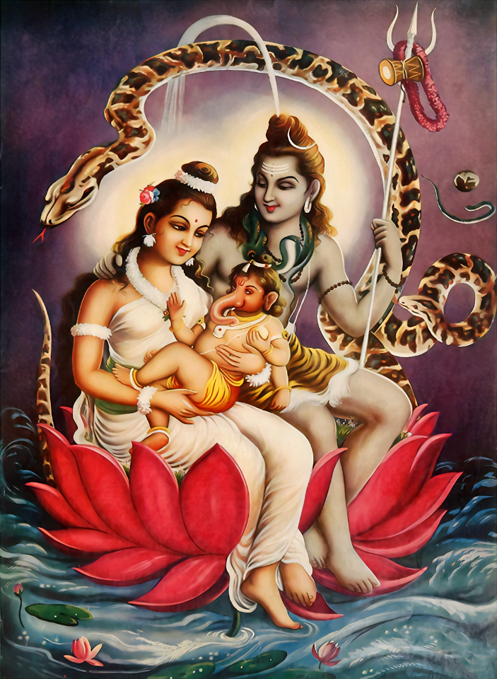 goddess-parvati-with-shiva-and-baby-ganesh-free-stock-illustrations