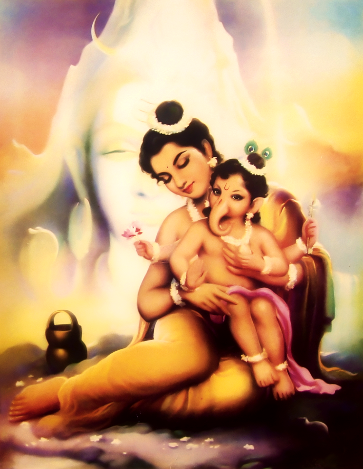 Goddess Parvati with son Ganesh (Vintage)