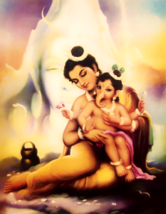 Goddess Parvati with son Ganesh (Vintage). Free illustration for personal and commercial use.