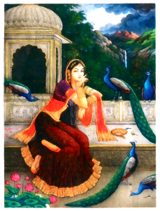 Radha awaiting her beloved Krishna in solitude. Free illustration for personal and commercial use.