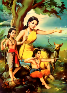 Mother Sita with twin sons Luv & Kush (Vintage). Free illustration for personal and commercial use.