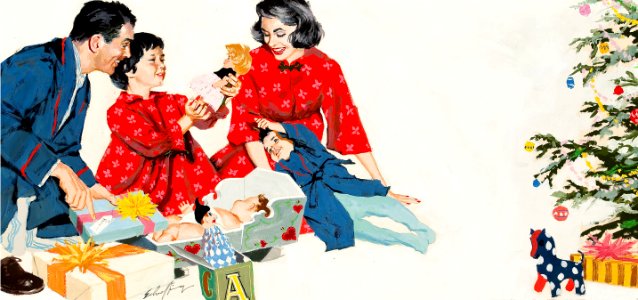 Jim Schaeffing 043 A Family Christmas, magazine story illustration, circa 1950. Tempera on board