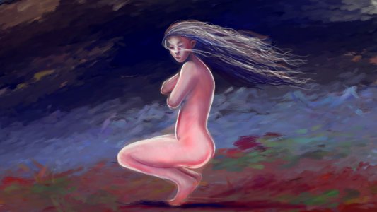 Sad Naked Girl in The Wind. Free illustration for personal and commercial use.