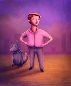A Tacky Man And His Dog. Free illustration for personal and commercial use.
