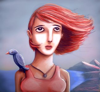Pretty Girl And Her Bird. Free illustration for personal and commercial use.