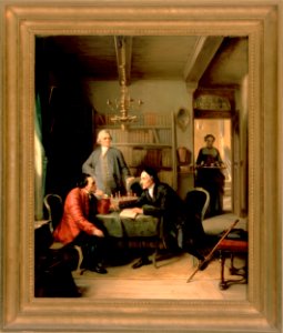 Painting [75.18]: Lavater and Lessing Visit Moses Mendelssohn, by Moritz Daniel Oppenheim (1856). Free illustration for personal and commercial use.