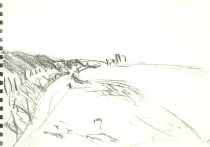 1990 - 'Sketch of Dutch beach', a pencil drawing of Dutch coast and seascape, direction Zandvoort, The Netherlands; A high resolution art image free download to print, in public domain / Commons, CC-BY, artist Fons Heijnsbroek