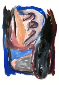 1996 - 'Blue Feathers' - gouache no. 6.174', watercolor art on paper, Dutch artist Fons Heijnsbroek, in the public domain