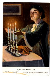 Postcard [72-0-2]: Candle Blessing on Sabbath Eve. Free illustration for personal and commercial use.