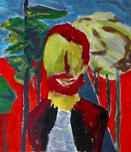 1987 - 'Sunday afternoon', self-portrait, walking in the Vondel-park in Amsterdam, acrylic painting; Dutch Abstract Expressionism art / Hollands abstract-expressionisme; free image in public domain / Commons, CC-BY – painter-artist, Fons Heijnsbroek. Free illustration for personal and commercial use.