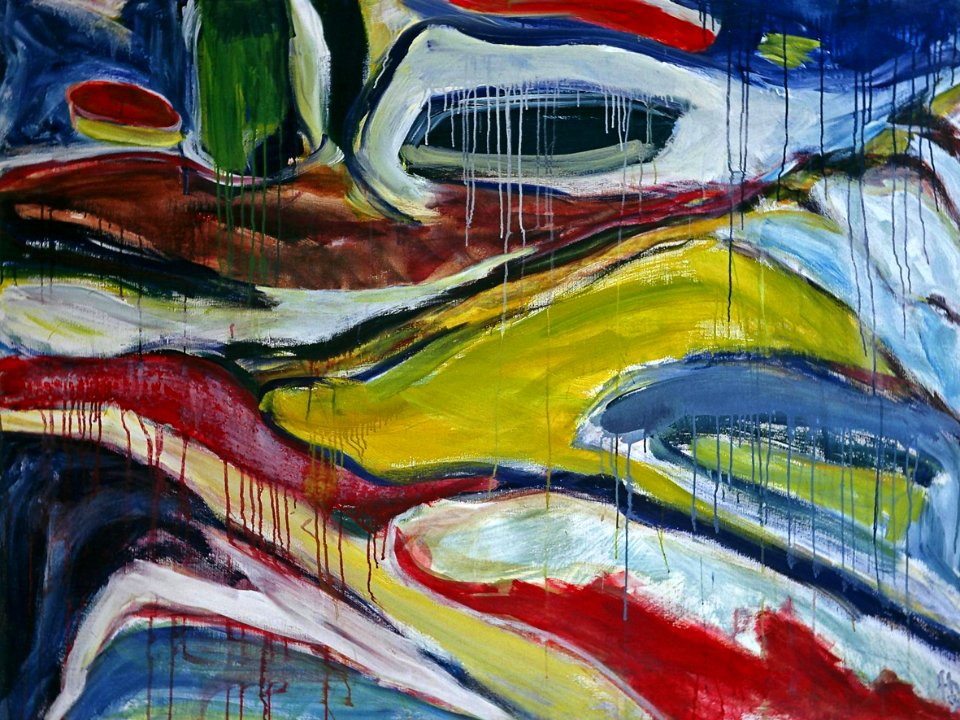 1990 - 'Rugged Dune Landscape', large painting art in acrylic; A high resolution art image in free download to print, public domain / Commons, CC-BY - Dutch painter-artist Fons Heijnsbroek