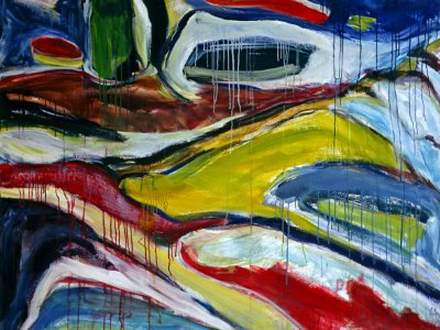 1990 - 'Rugged Dune Landscape', large painting art in acrylic; A high resolution art image in free download to print, public domain / Commons, CC-BY - Dutch painter-artist Fons Heijnsbroek. Free illustration for personal and commercial use.