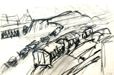 1988 - 'Sketch of old freight trains in the old harbor area', area Amsterdam East', - charcoal sketch, urban landscape drawing; free download image for print, public domain / Commons, CC-BY – Fons Heijnsbroek. Free illustration for personal and commercial use.