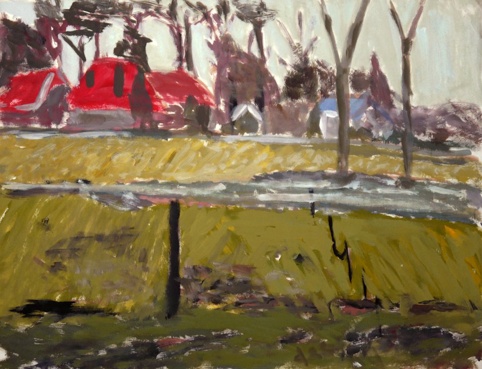 1984 - 'Dutch winter-landscape', watercolor painting art on paper for sale; De Achterhoek near Varsseveld, The Netherlands; Expressionism art / Hollands expressionisme; free download image to print, public domain / Commons, CC-BY – painter-artist, Fons He
