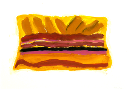 2002 - 'Horizontal abstract landscape in yellow', gouache no. 6.422, watercolor painting art on paper; Dutch artist Fons Heijnsbroek, art in public domain CCO. Free illustration for personal and commercial use.