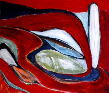 1990 - 'Dune Landscape in Red', acrylic painting on canvas for sale - A high resolution art image free download to print - public domain / Commons, CC-BY; Dutch artist Fons Heijnsbroek. Free illustration for personal and commercial use.