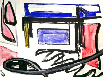 1990 - 'Large Abstract Still-life', acrylic painting art - A high resolution image for free download to print, in public domain / Commons, CC-BY, by Dutch artist Fons Heijnsbroek. Free illustration for personal and commercial use.