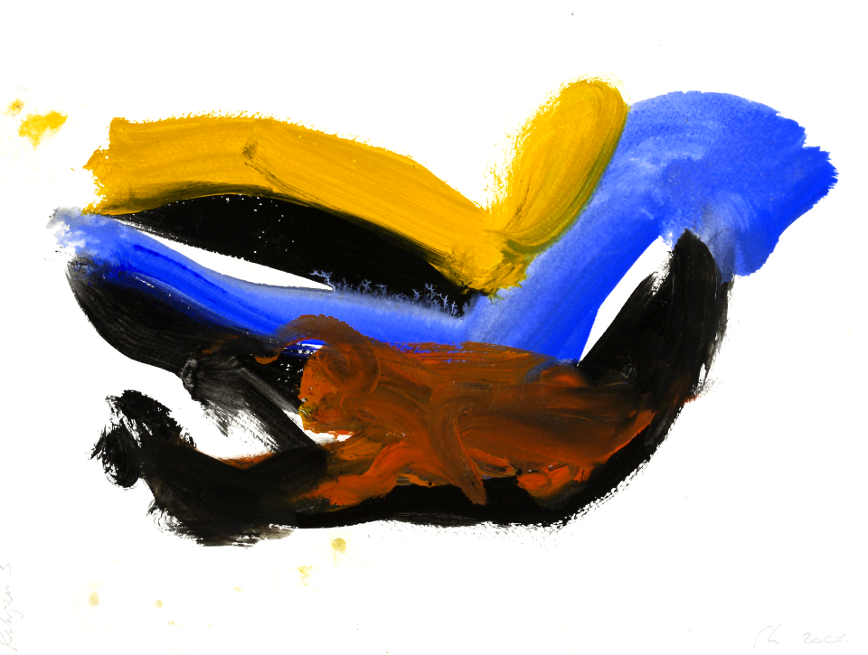 2008 - 'Kitgen 5.', a small watercolor painting on paper, made in gouache paint in 2008; Dutch artist Fons Heijnsbroek