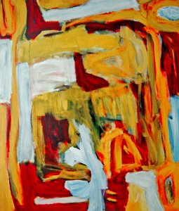 1993 - 'The Gate Again', abstract-expressionist colorful painting on canvas - large acrylic art, Dutch artist Fons Heijnsbroek