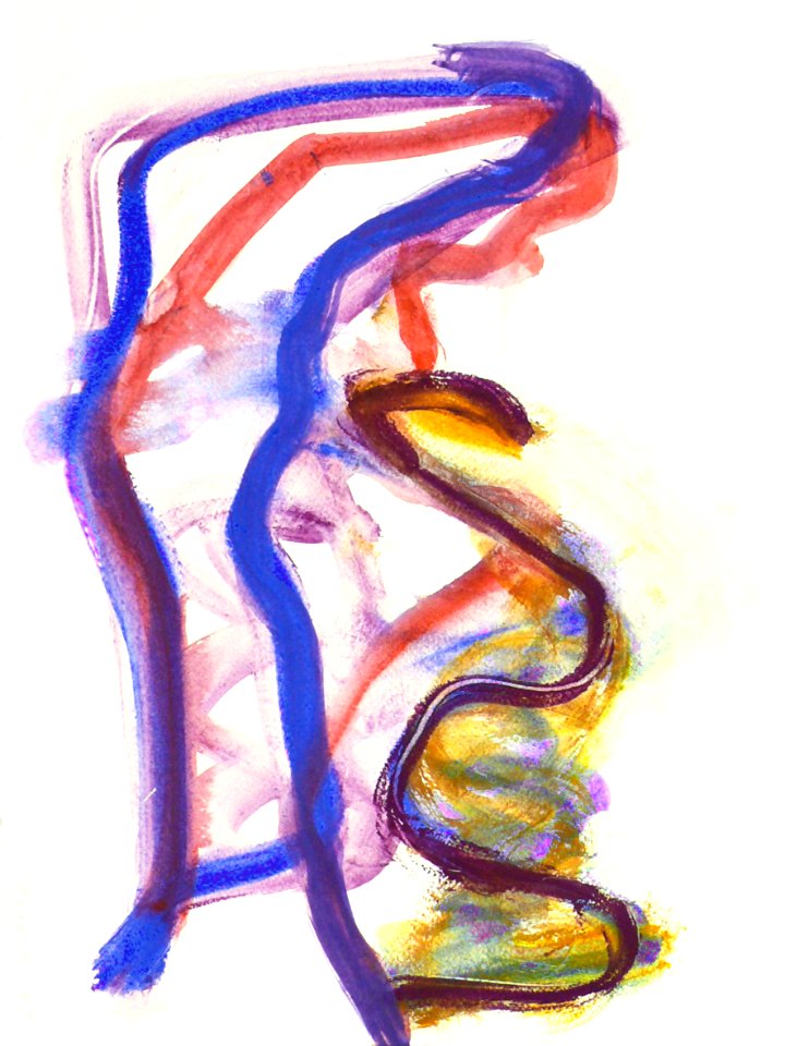 2012 - 'Bending', a small abstract painting, colorful watercolor on paper - high resolution image free download, in public domain / Commons, CC-BY - contemporary Dutch artist, Fons Heijnsbroek. Free illustration for personal and commercial use.