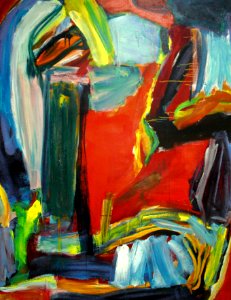 1993 - 'The Magic Wood', abstract-expressionist painting on canvas - large acrylic art, by Dutch artist Fons Heijnsbroek. Free illustration for personal and commercial use.