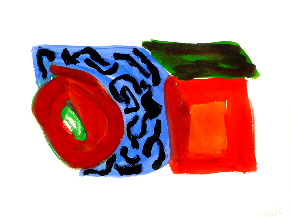 2001 - 'Wheel & Square, gouache no. 6.393', abstract watercolor art on paper, painting in gouache; Dutch Abstract Expressionism art / Hollands abstract-expressionisme; free image in public domain / Commons, CCO – painter-artist, Fons Heijnsbroek