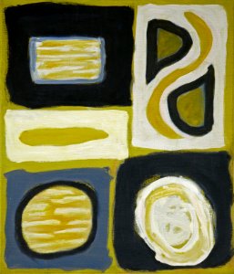 2000 - 'April 2000-III', a free-geometric abstract oil painting for sale, composition in basic forms; Dutch Abstract Expressionism art / Hollands abstract-expressionisme; free image in public domain / Commons, CC-BY – painter-artist, Fons Heijnsbroek