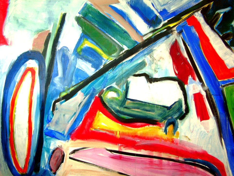 1989 - 'Large Seascape & Diagonal', acrylic large painting on canvas, Dutch Abstract Expressionism art / colorful painting on canvas - A high resolution art image in free download to print, in public domain / Commons, CC-BY.  - groot abstract schilderij