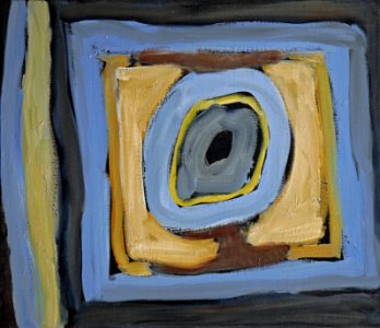 1999 - 'April 1999-I', a small abstract oil painting on canvas for sale, a composition in basic forms; Dutch Abstract Expressionism art / Hollands abstract-expressionisme; free image in public domain / Commons, CC-BY – painter-artist, Fons Heijnsbroek