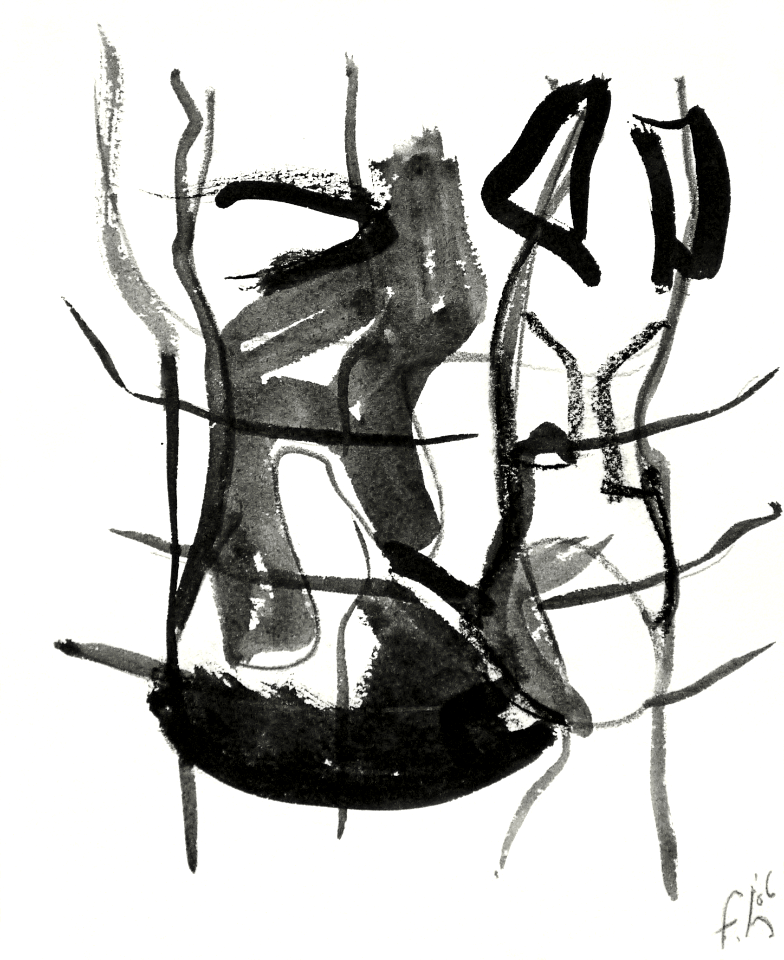 2006 - 'Small letter in Image - Art Trialogue no. 1' small abstract Indian ink drawing art on paper; Dutch artist Fons Heijnsbroek; public domain, free print download