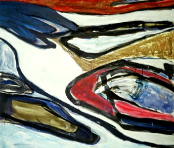 1990 - 'Small Snow Dunes', Dutch abstract winter-landscape with Ovals - acrylic large painting on canvas; A high resolution art image for free download to print, in public domain / Commons, CC-BY, - artist Fons Heijnsbroek