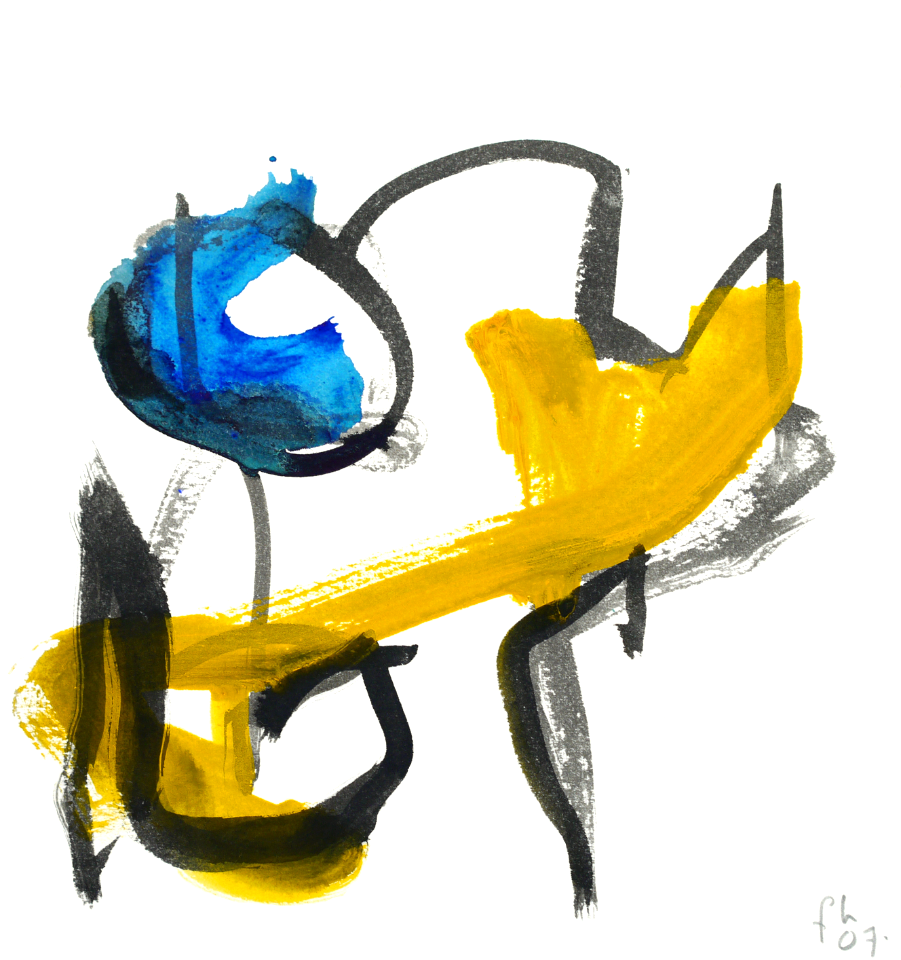 2007 - 'Ornament in circle', small abstract watercolor drawing art on paper; Dutch artist Fons Heijnsbroek; public domain, free print download