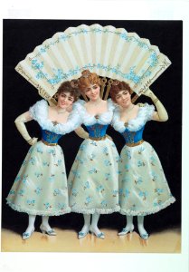 Advertising poster [three girls with a fan], 1898.. Free illustration for personal and commercial use.