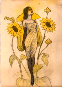 KLEEN, Tyra (1874-1951). 🇸🇪 The Sunflower Girl, 1898.. Free illustration for personal and commercial use.