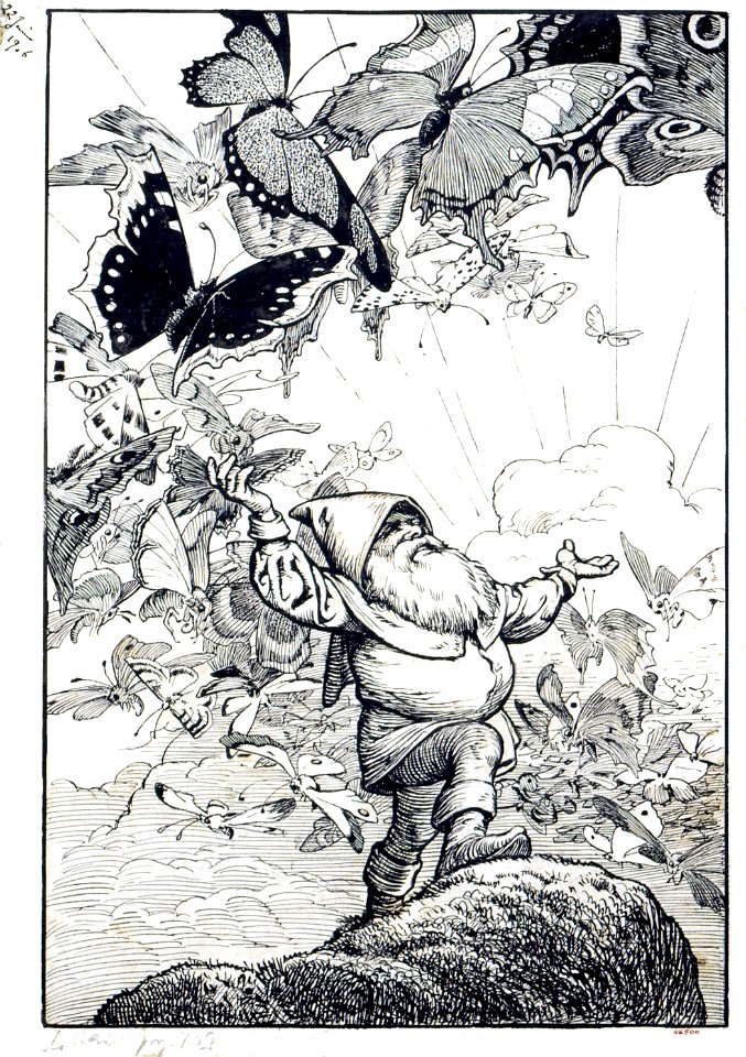 MESTRES i OÑÓS, Apel•les. [gnomo y mariposas], ilustración del poema «Liliana», 1905..
