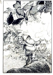 MESTRES i OÑÓS, Apel•les. [gnomo y mariposas], ilustración del poema «Liliana», 1905... Free illustration for personal and commercial use.