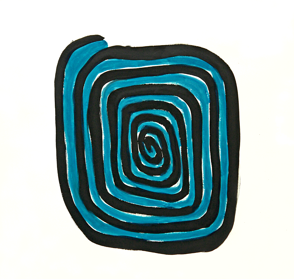 2000 - 'Square Spiral Mandala', gouache on paper no. 6.332; abstract watercolor art; Dutch artist Fons Heijnsbroek, public domain