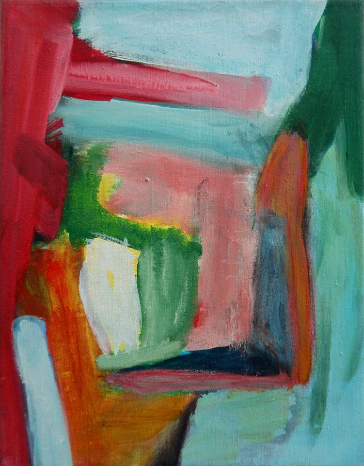 1992 - 'Blue Valley', acrylic colorful small painting, abstract landscape - A high resolution art image for free download to print - public domain / Commons, CC-BY, Dutch artist Fons Heijnsbroek