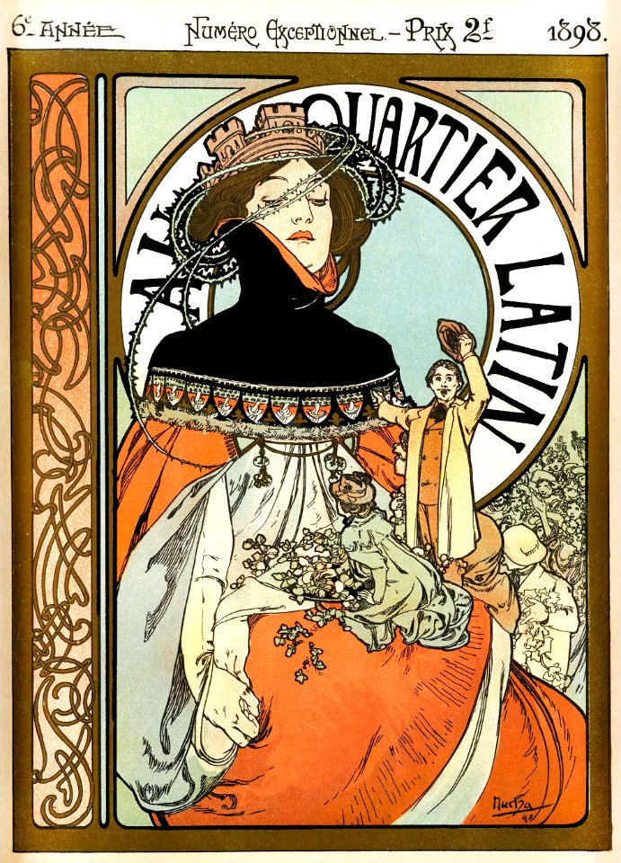 MUCHA, Alfons (1860-1939).  🇨🇿  Cover of Quartier Latin, 1898.