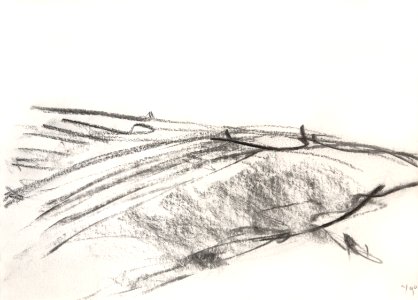 1990 - 'Sketch of Dunes', pencil drawing of Dutch dune landscape near the village Zandvoort, The Netherlands; A high resolution art image in free download to print, in public domain / Commons, CC-BY, artist, Fons Heijnsbroek