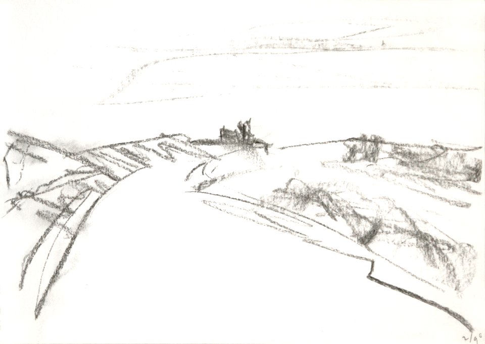 1990 Sketch Of Dutch Coast Pencil Drawing On Paper Seascape Near Zandvoort And The Sandy Beach