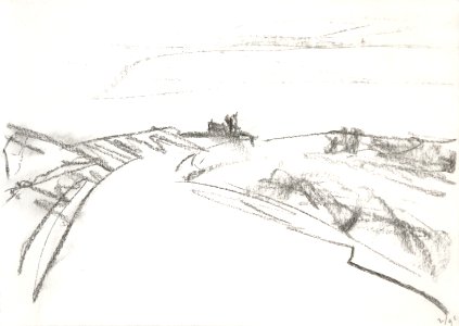 1990 - 'Sketch of Dutch coast', pencil drawing on paper, seascape near Zandvoort and the sandy beach of The Netherlands; A high resolution art image in free download to print, public domain / Commons, CC-BY, artist, Fons Heijnsbroek. Free illustration for personal and commercial use.