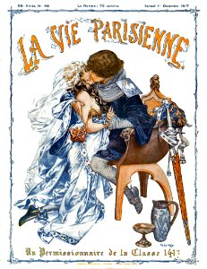HÉROUARD, Chéri. Un Permissionnaire de la Classe 1417" La Vie Parisienne, Dec. 1917. Free illustration for personal and commercial use.