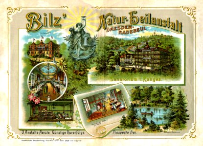 Werbeblatt für die "Bilz' Natur-Heilanstalt", Dresden-Radebeul, c. 1890s.
